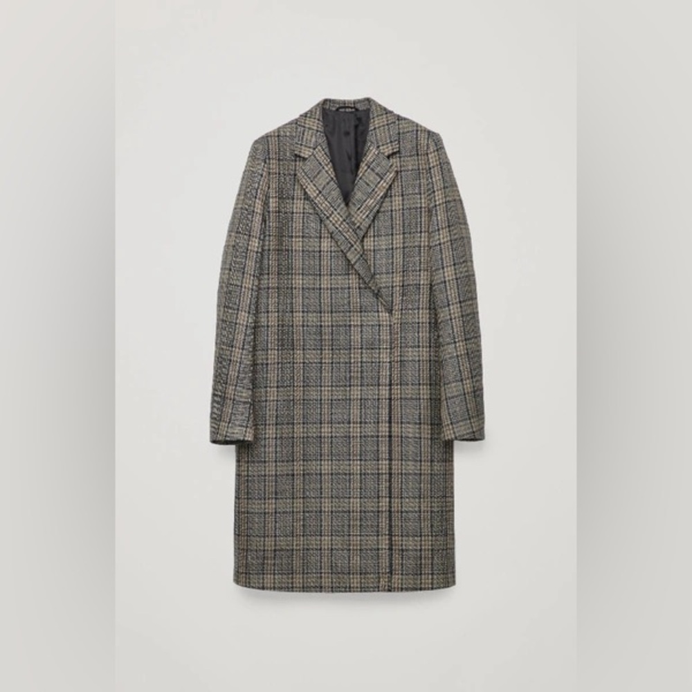 COS Wool Plaid Coat Trench Jacket Checkered Size 2